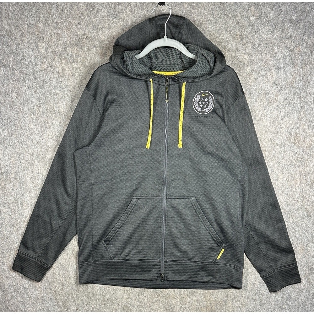 Nike LIVESTRONG Therma-FIT Hoodie Mens Large Gray Yellow Full Zip 523607-071